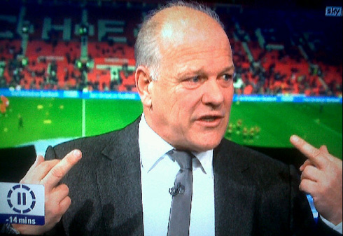 Andy Gray showing the middle finger during a live TV Show at Sky Sports