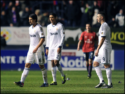 Sami Khedira, Varane and Benzema, after a disappointing performance for Real Madrid, in La Liga 2013