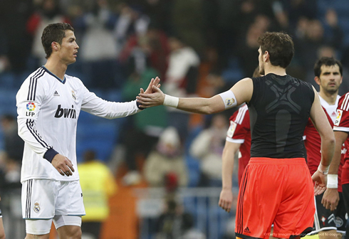 Cristiano Ronaldo greeting Iker Casillas, after the end of a Real Madrid match