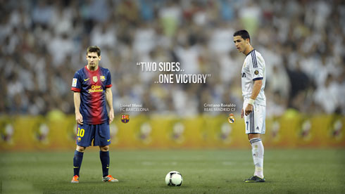 Cristiano Ronaldo vs Lionel Messi, in a Real Madrid vs Barcelona wallpaper for 2013