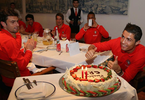 Cristiano Ronaldo birthday party, in the Portuguese National Team camp, in 2013
