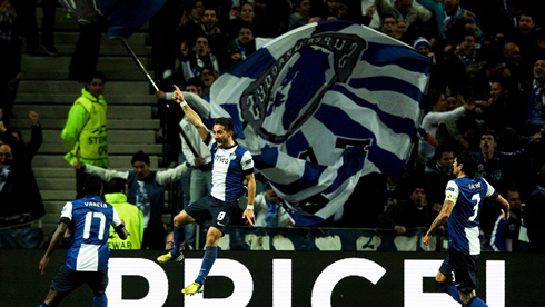 João Moutinho celebrating Porto goal against Malaga, in the Champions League 2013