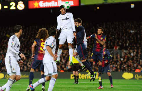 Raphael Varane header goal, in Barcelona 1-3 Real Madrid, for the Copa del Rey 2nd leg at the Camp Nou, in 2013