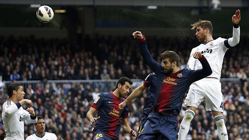 Sergio Ramos header goal, in Real Madrid 2-1 Barcelona, for La Liga 2013
