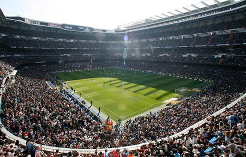 The Santiago Bernabéu full packed, during a daylight game of Real Madrid vs Barcelona, in 2013