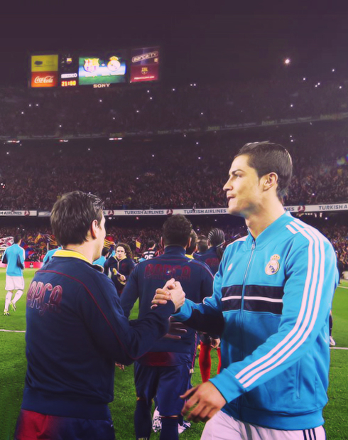 Cristiano Ronaldo greeting Lionel Messi