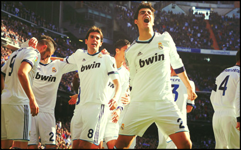 Real Madrid celebrating after having beaten Barcelona, in two consecutive Clasicos in 2013