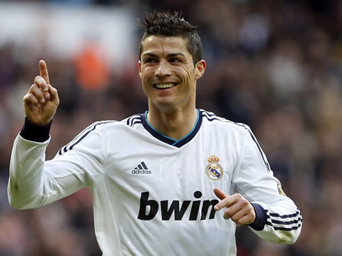 Cristiano Ronaldo showing his big smile and happinness, in Real Madrid 2013