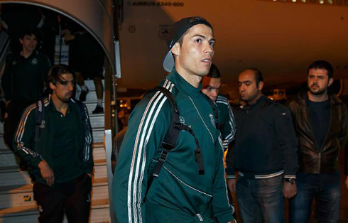 Cristiano Ronaldo arriving to Istanbul with Real Madrid team, in 2013