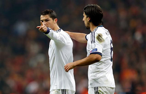 Cristiano Ronaldo pointing his finger to the TV cameras, after scoring for Real Madrid, in 2013