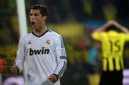 Cristiano Ronaldo celebrating Real Madrid goal vs Borussia Dortmund, in 2013