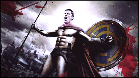 Cristiano Ronaldo the Spartan warrior, leading the comeback for Real Madrid, in a 300 movie wallpaper