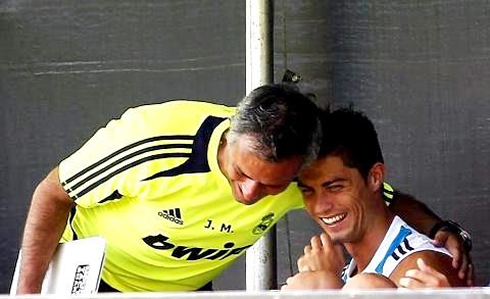 José Mourinho laughing with Cristiano Ronaldo