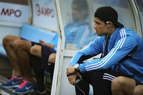 Cristiano Ronaldo sitting out on the bench, at the end of Real Madrid 2012-2013 season