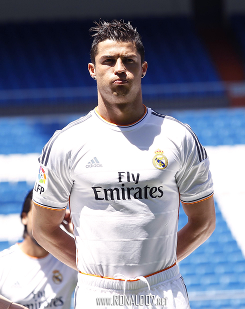 Cristiano Ronaldo wearing the new Real Madrid 2013-2014 jersey