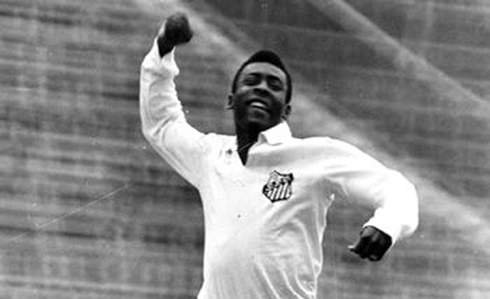 Pelé celebrating a goal in Santos