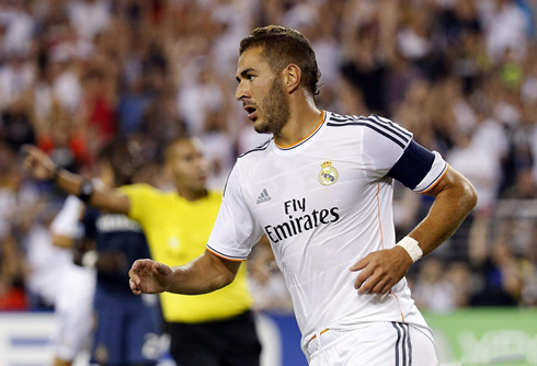 Karim Benzema reaction after scoring a goal for Real Madrid, in 2013-2014