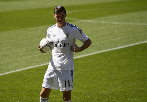 Gareth Bale, wearing the new Real Madrid kit 2013-2014 and jersey number 11
