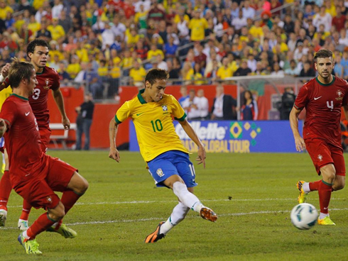 Neymar scoring a goal in Brazil 3-1 Portugal