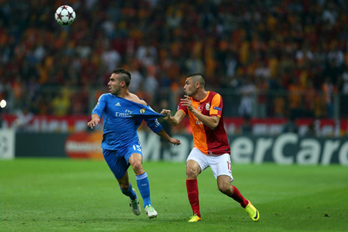 Carvajal having his Real Madrid shirt stripped off against Galatasaray