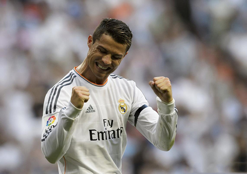 Cristiano Ronaldo smiling and showing his happiness in Real Madrid 2013-2014