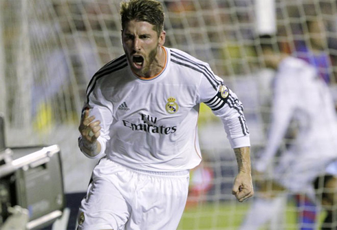 Sergio Ramos scoring and celebrating near the TV cameras
