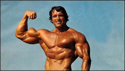 Arnold Schwarzenegger ripped body and huge biceps, in the 70s
