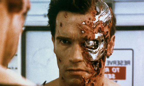 Arnold Schwarzenegger, the Terminator machine half face