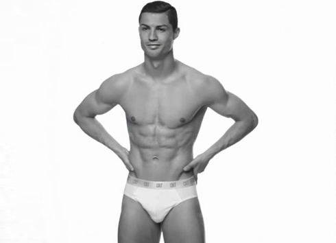 Cristiano Ronaldo abs, almost fully naked and only wearing CR7 underpants, in 2013