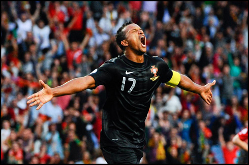 Nani celebrating his goal in Portugal vs Luxembourg