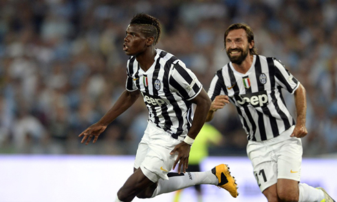 Paul Pogba chased by Andrea Pirlo, in Juventus 2013-2014