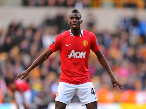 Paul Pogba in a Manchester United jersey, in 2011-2012