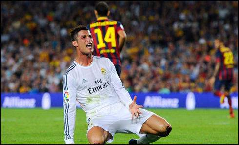 Cristiano Ronaldo reaction after being denied a penalty-kick, in Barcelona vs Real Madrid, in 2013