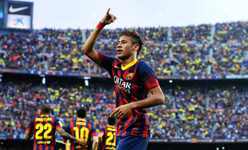Neymar Jr scoring his first Clasico goal, in Barcelona 2-1 Real Madrid at the Camp Nou, in 2013-2014