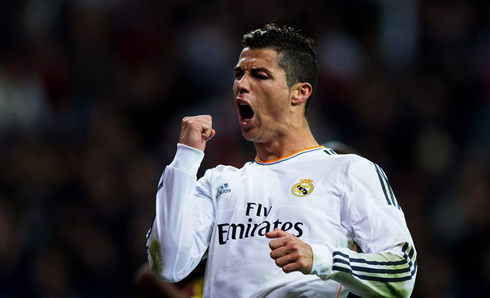 Cristiano Ronaldo celebrating his hat-trick in Real Madrid 7-3 Sevilla, for La Liga 2013-2014
