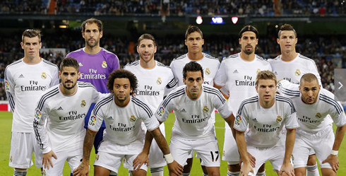 Real Madrid line-up vs Sevilla at the Santiago Bernabéu, in the Spanish League 2013-2014
