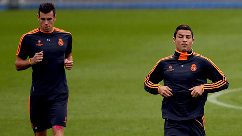 Cristiano Ronaldo and Gareth Bale training in Real Madrid