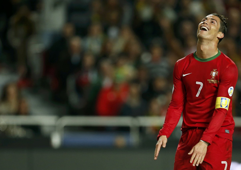 Cristiano Ronaldo laughing during Portugal vs Sweden