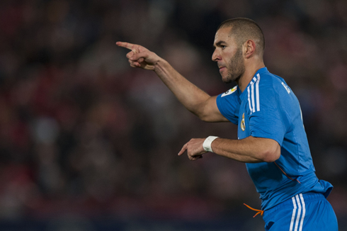 Karim Benzema in a Real Madrid blue kit