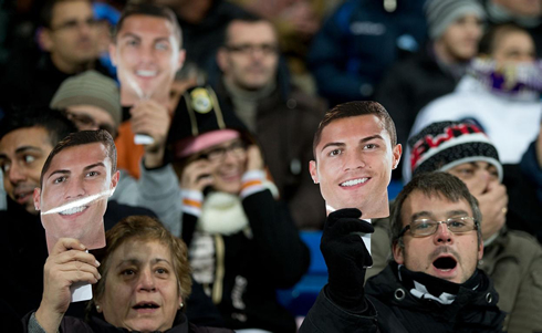 The Santiago Bernabéu public, holding Cristiano Ronaldo face masks, ahead of the Real Madrid vs Galatasaray match