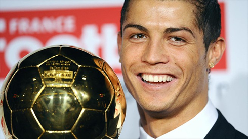 Cristiano Ronaldo holding the FIFA Ballon d'Or