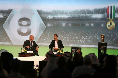 Cristiano Ronaldo talking at the Globe Soccer ceremony
