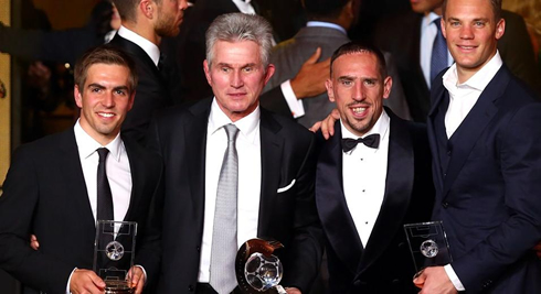 Bayern Munich Philipp Lahm, Jupp Heynckes, Franck Ribery and Manuel Neuer, at the FIFA Ballon d'Or 2013