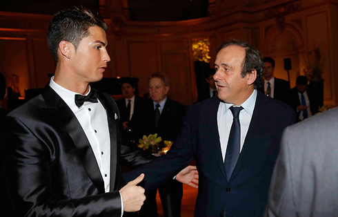 Cristiano Ronaldo and Michel Platini, in the FIFA Ballon d'Or 2013 ceremony