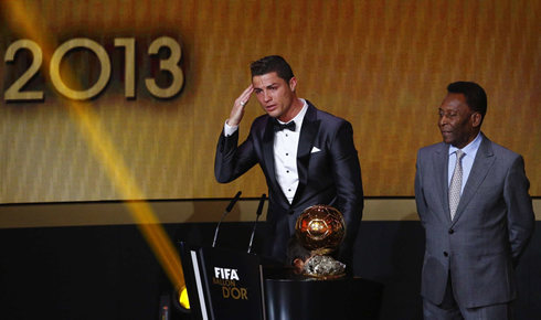 Cristiano Ronaldo commander and comandante gesture, in FIFA Ballon d'Or 2013