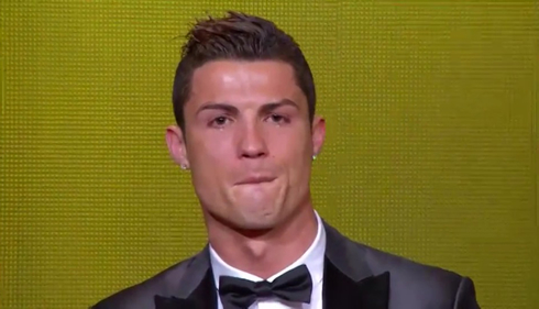 Cristiano Ronaldo crying during the FIFA Ballon d'Or 2013 speech