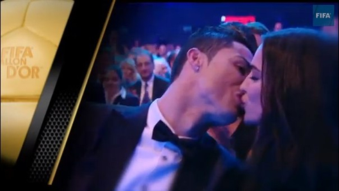 Cristiano Ronaldo kissing Irina Shayk after the FIFA Ballon d'Or 2013 announcement