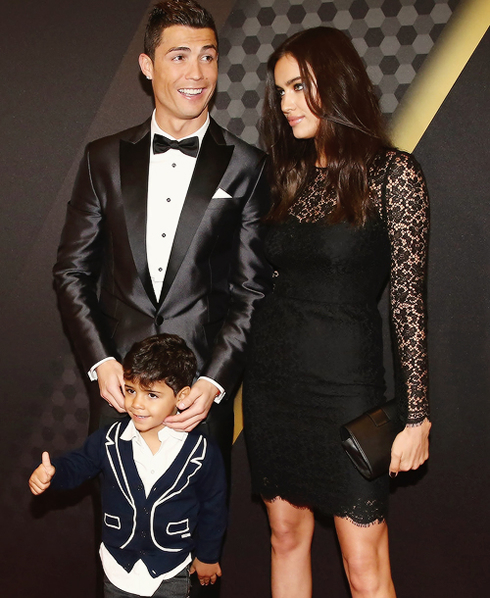 Cristiano Ronaldo posing with his son and Irina Shayk, FIFA Ballon d'Or 2013