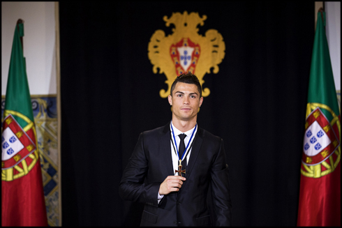 Cristiano Ronaldo receives the medal for Grand Officer of the Order of Infante Dom Henrique