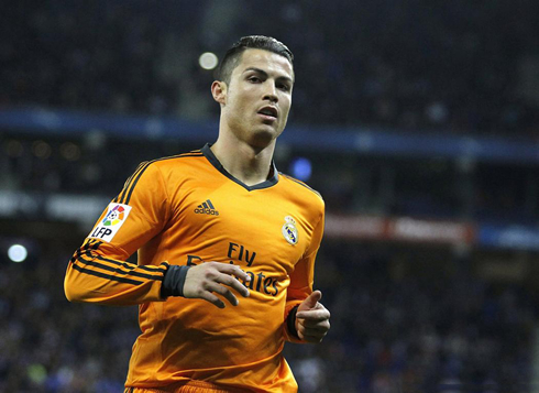 Cristiano Ronaldo in a Real Madrid orange jersey 2014
